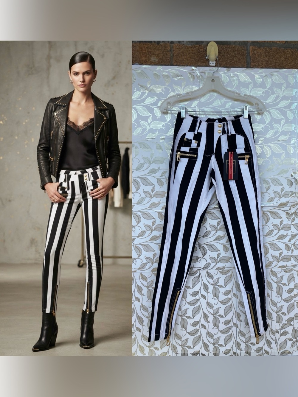 Balmain x H&M 2015 Archive Striped Skinny Jeans US 2 New With Tags Collector